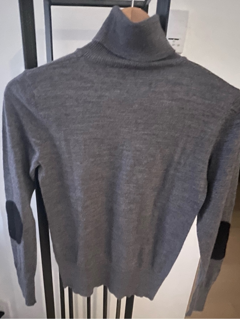 United Colors Of Benetton Grey Turtleneck Sweater with Black Elbow Patches